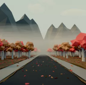 Fall Road Landscape Scene 3d model