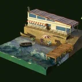 Beach Scene Cartoon Style 3d model