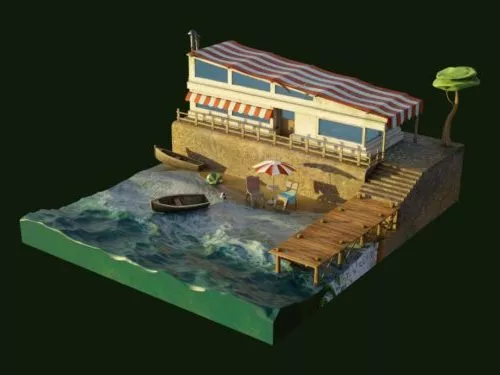 Beach Scene Cartoon Style 3d model Beach Scene Cartoon Style 3d model