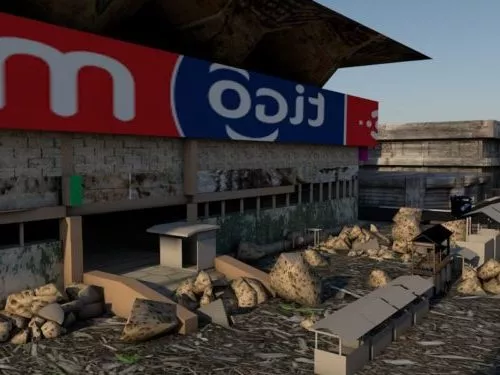 A Town Building At Road View 3d model