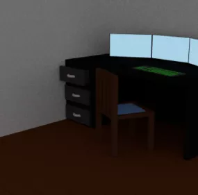 Lowpoly Desk With Pc 3d model