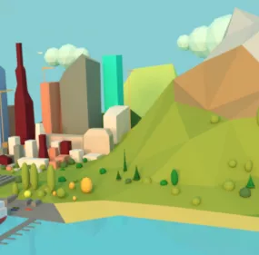 Lowpoly Small Town Scene 3d model