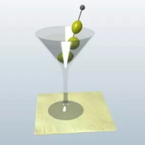 Martini With Olives Glass 3d model