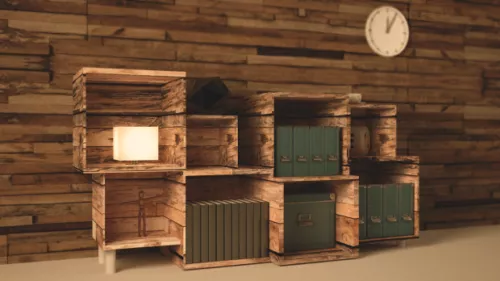 Curved Bookshelf Rack With Under Cabinet 3d model