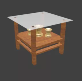 Simple Square Table Glass Top V1 3d model