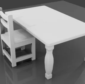 Table With Chair Antique 3d model