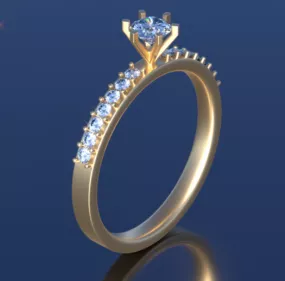Golden Crowned Ring With Diamond V1 3d model