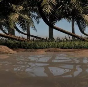 Village Lake Scene With Trees 3d model