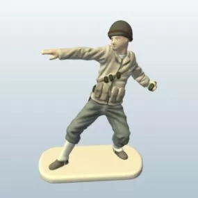 Ww2 Soldier Character Throwing Grenade V1 3d model