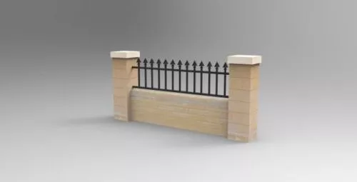 Brick Fence With Rail 3d model