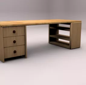 Wood Table Office Room 3d model
