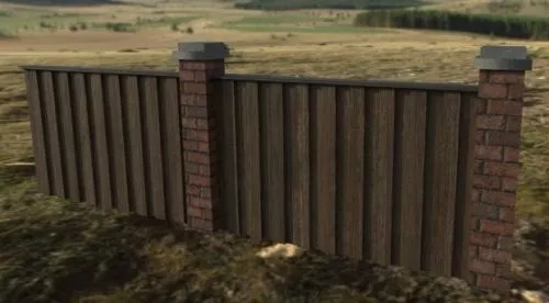 Wooden Fence With Wood Rails 3d model