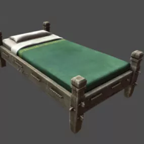 Wooden Old Bed 3d model