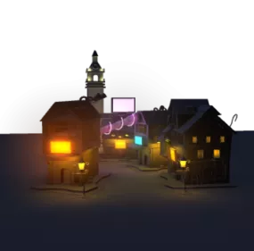 Small Town Night Scene 3d model