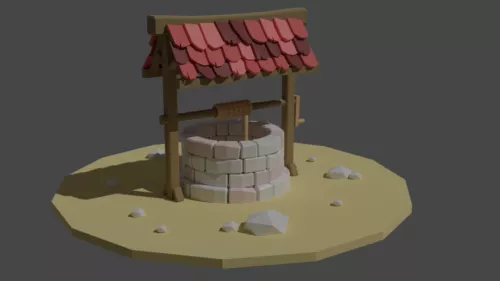 The Stone Well With Roof Cover 3d model