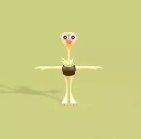 Ostrich Cartoon Animal 3d model