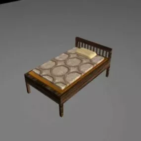 Simple Single Wood Bed 3d model