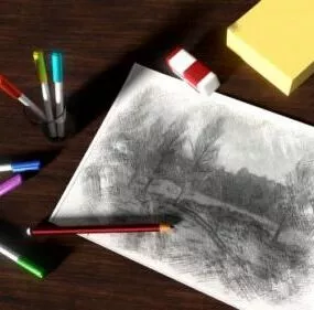 Table Pencils Scene 3d model