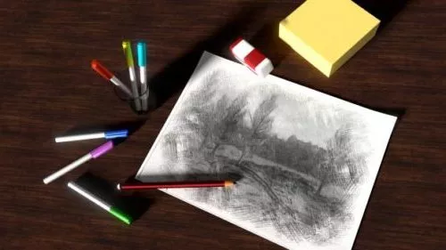 Table Pencils Scene 3d model Table Pencils Scene 3d model