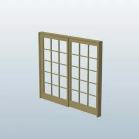 Wooden Mullion Slider Door 3d model