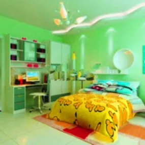 Green Wall Children’s Bedroom Interior 3d model