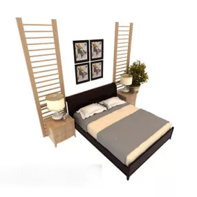 Home Wood Simple Double Bed V1 3d model