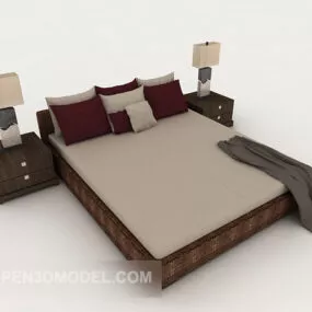 Wood Simple Home Double Bed V1 3d model