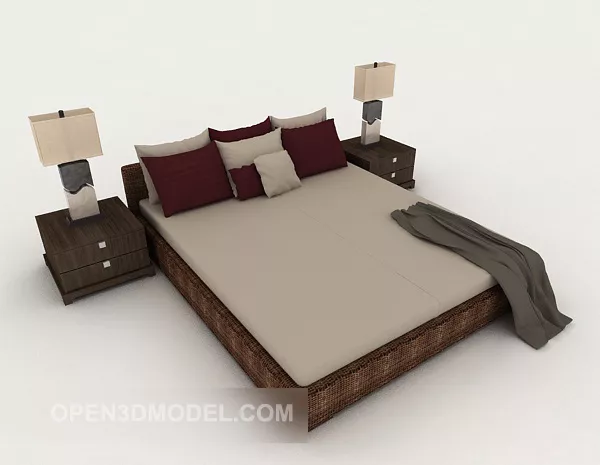 Wood Simple Home Double Bed V1 3d model Wood Simple Home Double Bed V1 3d model