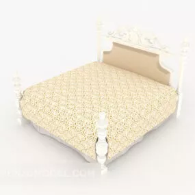 Vintage European Light Yellow Double Bed 3d model