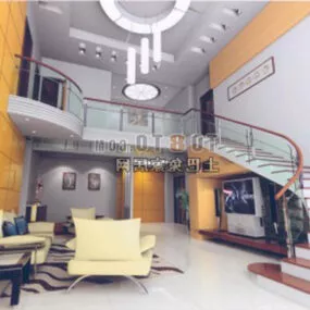 Living Room With Stair Interior 3d model