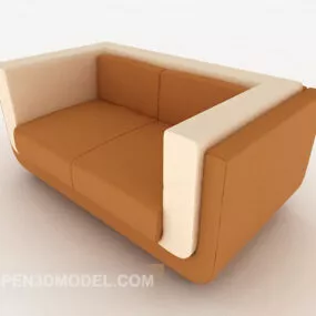 Yellow Leather Modern Double Sofa 3d model