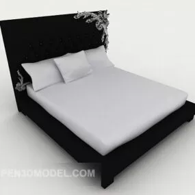 Simple Bed Black Wood 3d model