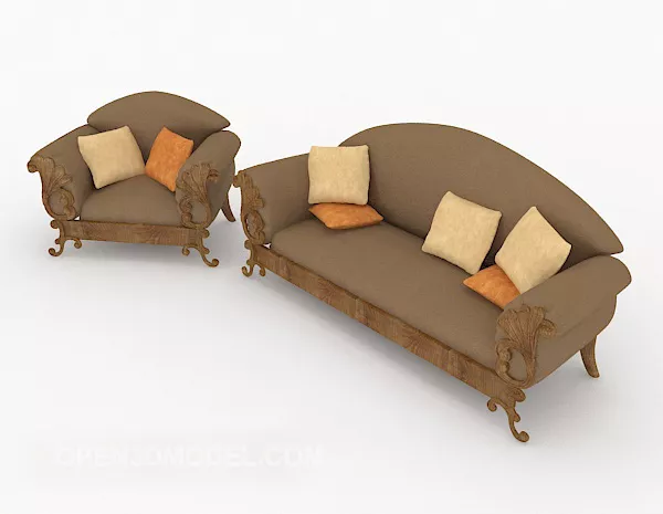 European Brown Fabric Sofa Stool 3d model European Brown Fabric Sofa Stool 3d model