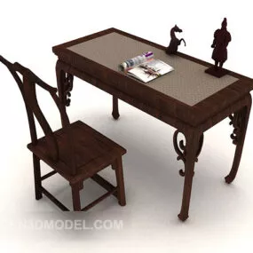 Antique Chinese Wooden Desk Chair 3d model