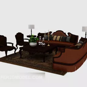 European Brown Sofa Sets 3d model