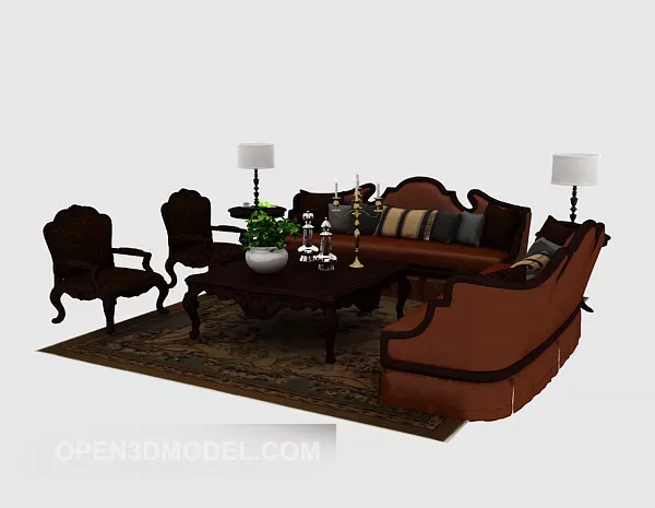 European Brown Sofa Sets 3d model European Brown Sofa Sets 3d model