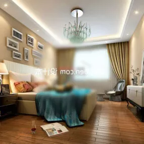 Bedroom With Wall Pictures 3d model