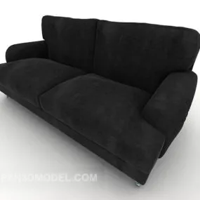Simple Black Double Sofa Leather 3d model