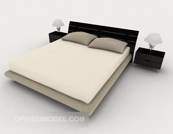 Modern Beige Home Double Bed 3d model Modern Beige Home Double Bed 3d model