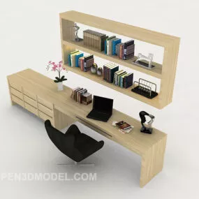 Simple Wooden Table And Chair Combination 3d model