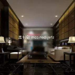 Living Room Dark Wood Furniture Interior 3d model