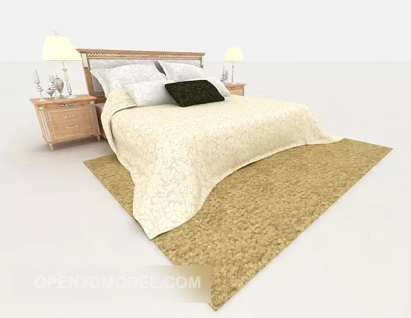 Light Wood Double Bed 3d model Light Wood Double Bed 3d model