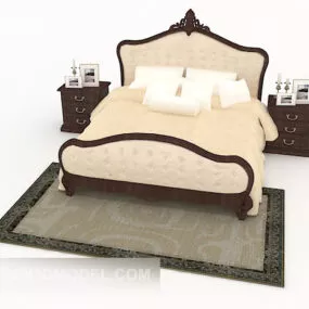 European Antique Wooden Double Bed 3d model