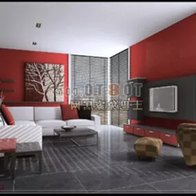 Living Room Red Wall Decoration 3d model