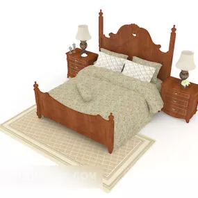 European Solid Wood Simple Double Bed V1 3d model