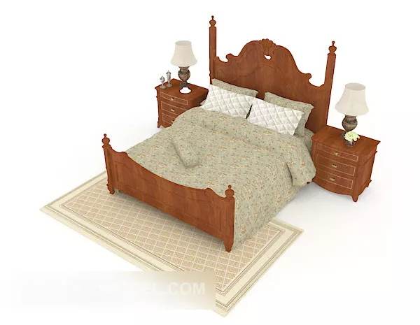 European Solid Wood Simple Double Bed V1 3d model European Solid Wood Simple Double Bed V1 3d model