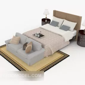 Home Simple Double Bed Furniture Set 3d model