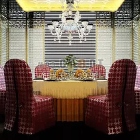 Hotel Restaurant With Chandelier 3d model