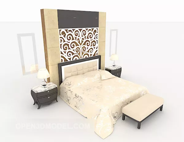 Moderndouble Bed With Decor Wall 3d model Moderndouble Bed With Decor Wall 3d model