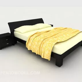 Simple Home Double Bed Black Wood 3d model